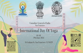 The Consulate General of India, San Francisco cordially invites everyone to join in celebrating the 10th International Day of Yoga in the picturesque surroundings of San Francisco.