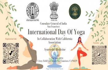 The Consulate General of India, San Francisco in collaboration with the California Association of Ayurvedic Medicine, is honored to host the 10th International Day of Yoga at the exquisite Crissy Field with the majestic Golden Gate Bridge as our backdrop.