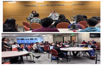 Deputy Consul General Shri Rakesh Adhlakha, accompanied by Vice Consul Ms. Himani Dhamija, visited Golden Gate University for a welcome reception organized for newly admitted Indian students. The Consulate team engaged with the students, participated in an interactive Q&A session, and addressed their concerns regarding consular services, job opportunities, and essential guidelines to follow during their stay abroad.