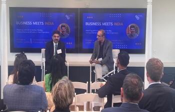 Consul General Dr. K. Srikar Reddy participated in a fireside chat with Harshul Asnani, co-chair of the Bay Area Council’s Global Business and Investment Committee and President @TechMahindra at an event organized by the @BayAreaCouncil at the Historic Klamath, Pier 9, San Francisco on October 14, 2024.